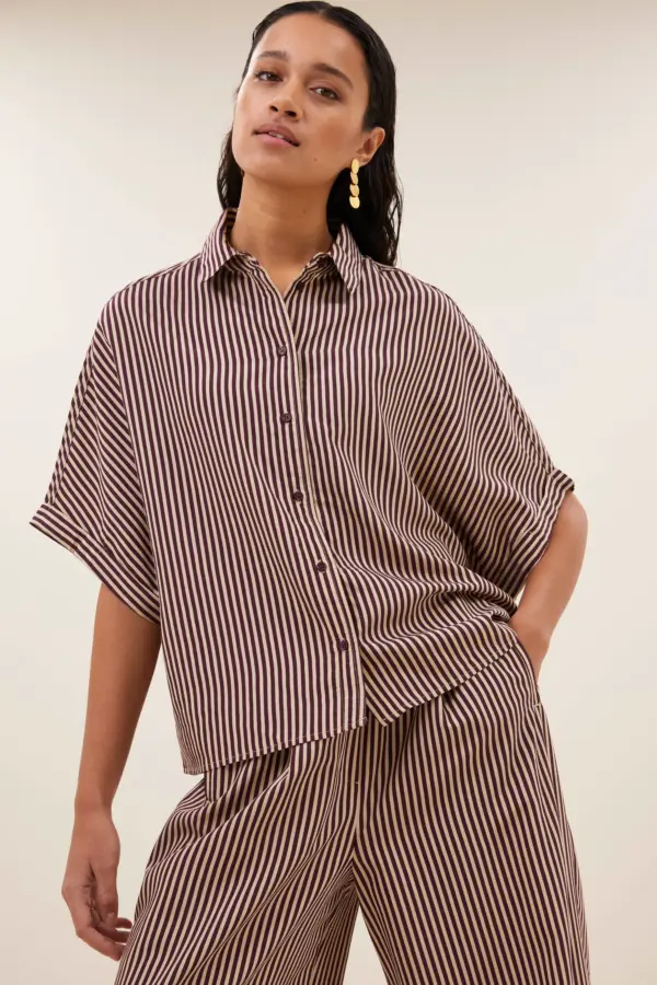 sunny stripe blouse - burgundy stripe