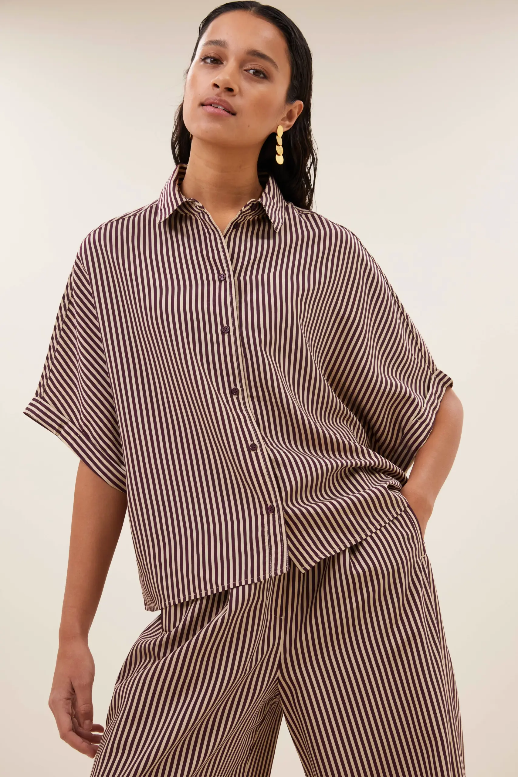 sunny stripe blouse - burgundy stripe