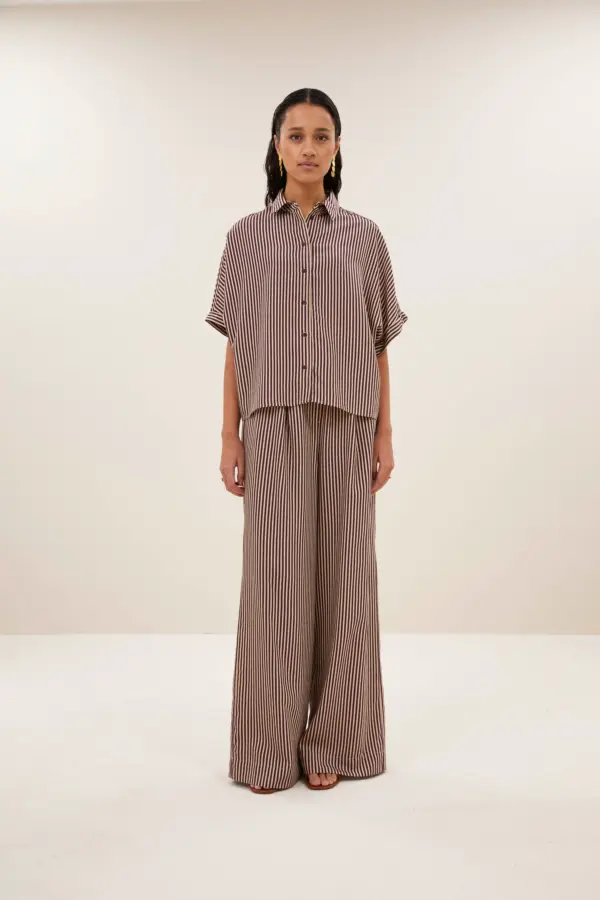 sunny stripe blouse - burgundy stripe