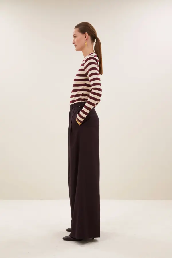 basic ls big stripe top - burgundy crush