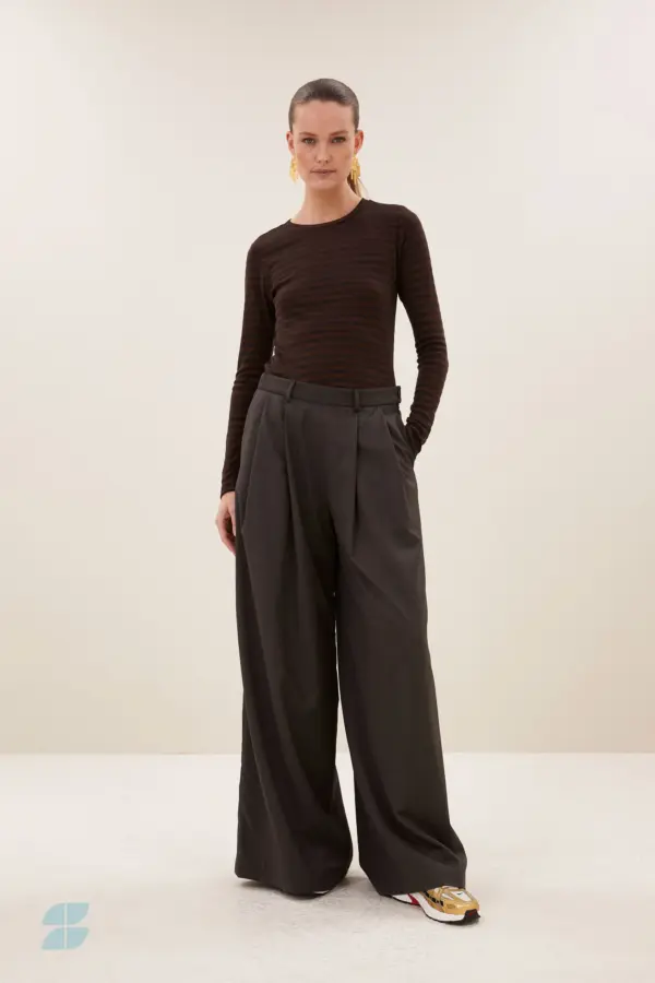 basic ls melange stripe top - coffee bean