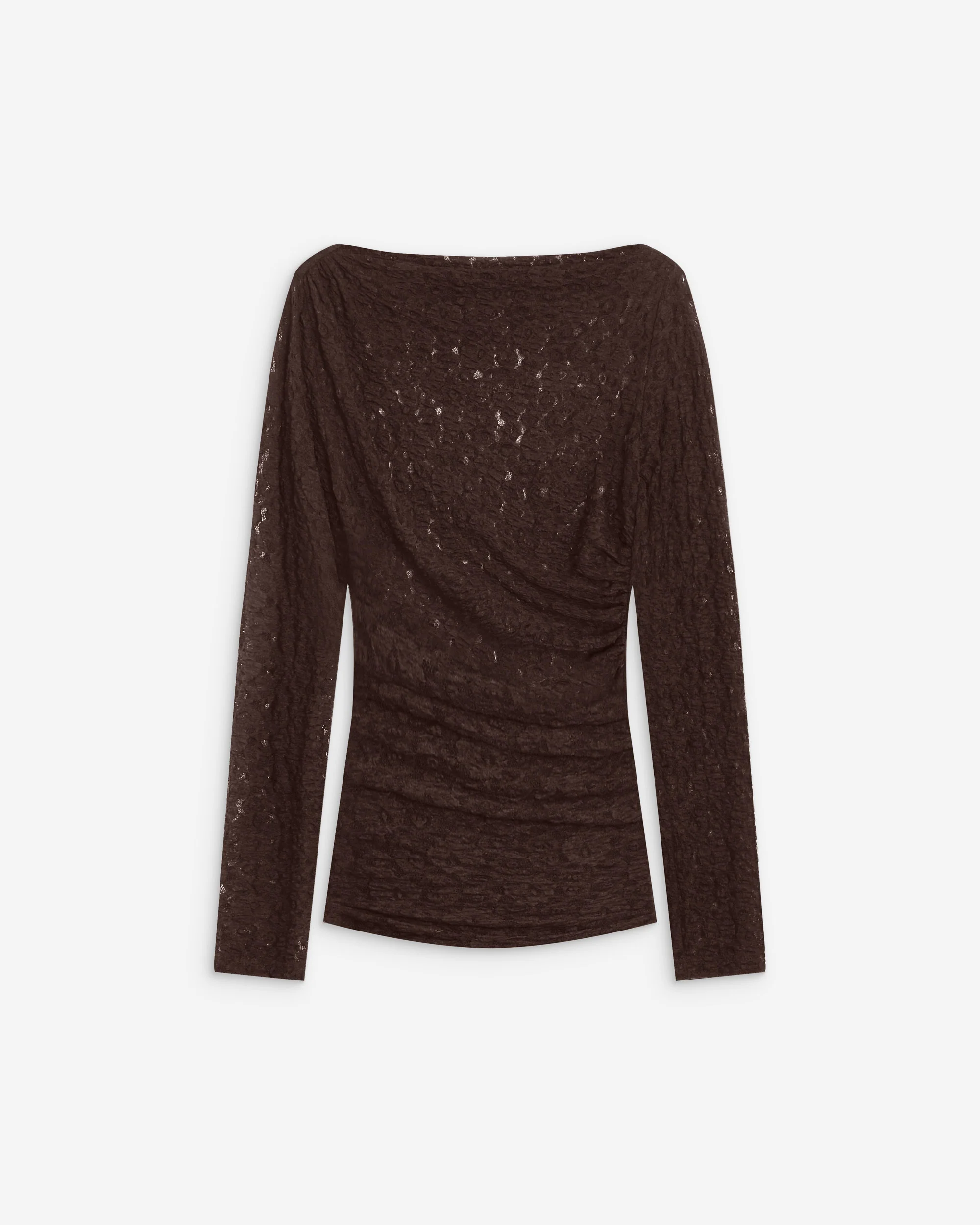 Longsleeve met plooi in taille van kant - Bruin - Afbeelding 4
