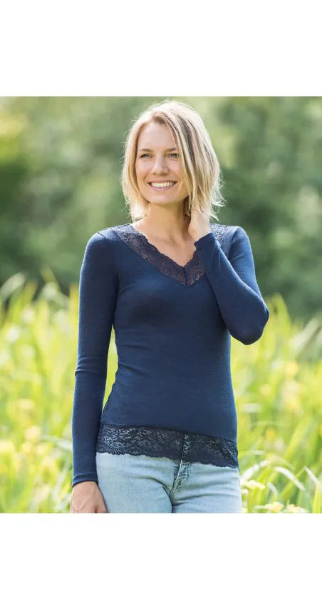 Engel Ladies Shirt L/S Lace - Donkerblauw