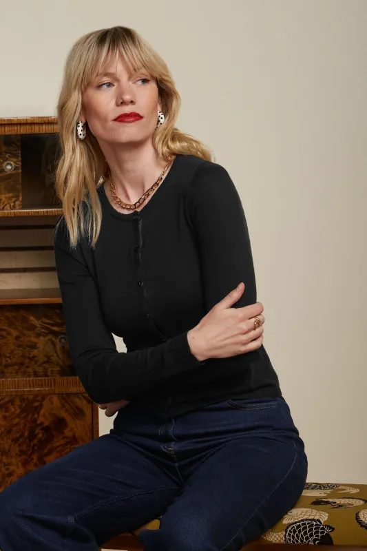 Cardi Roundneck Cocoon - Zwart