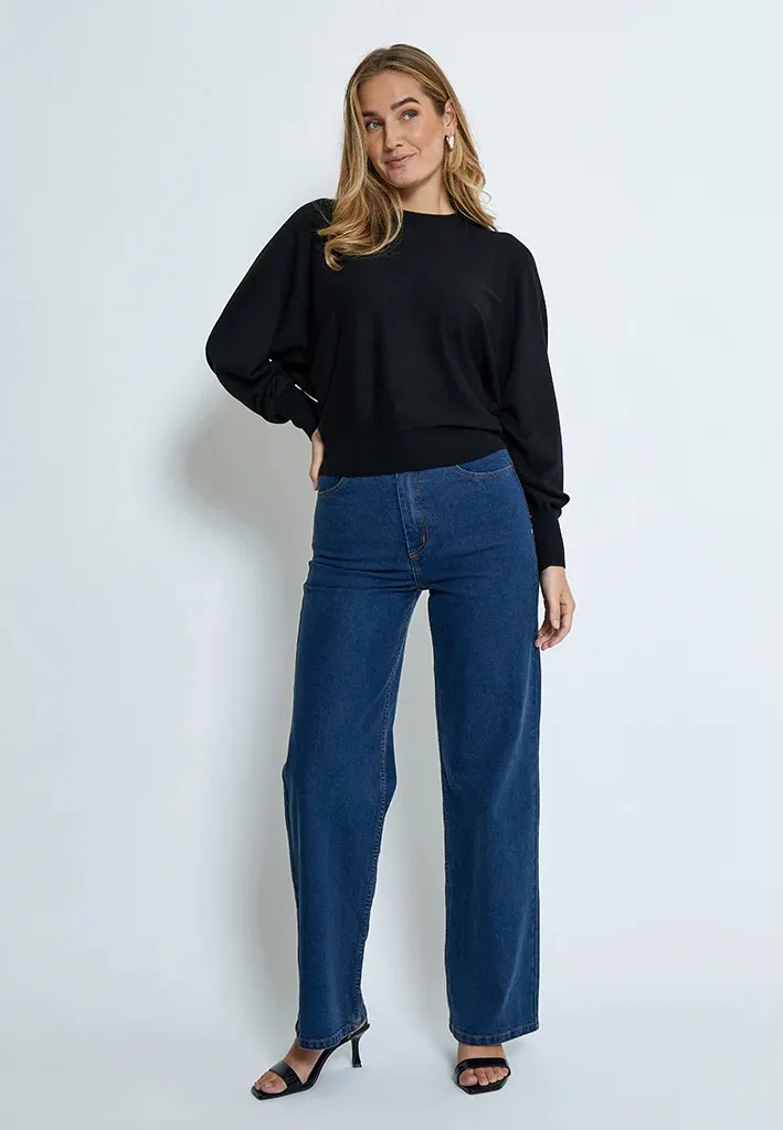 MSDana Bat Sleeve Knit Pullover - Zwart - Afbeelding 2