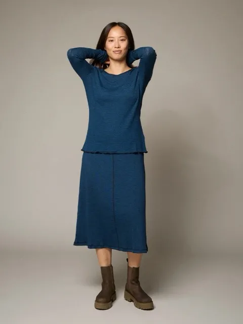 Long skirt wool rib melange - petrol