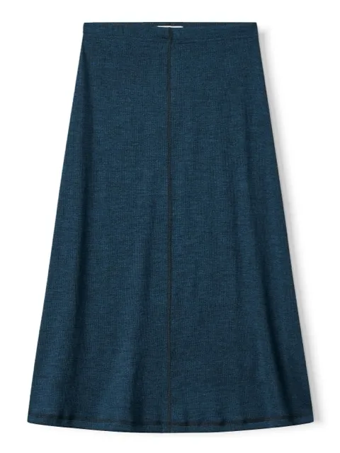 Long skirt wool rib melange - petrol - Afbeelding 4