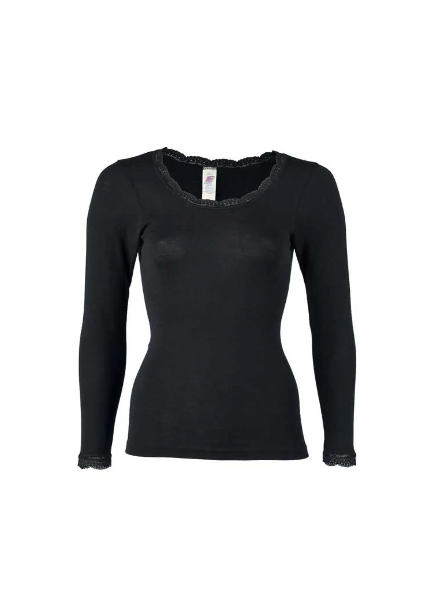 Shirt, long sleeved, with lace - Zwart