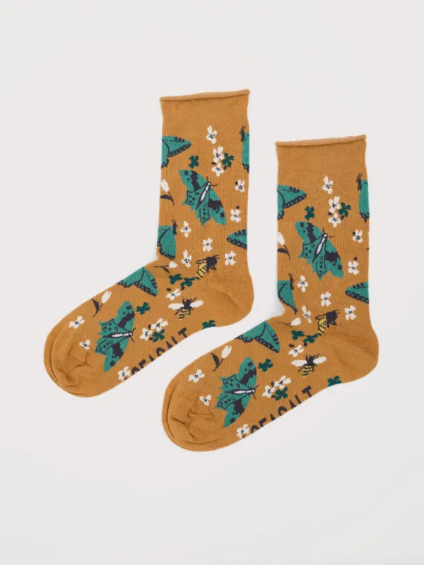 Women's Bamboo Arty Socks - Wing Flower Mango