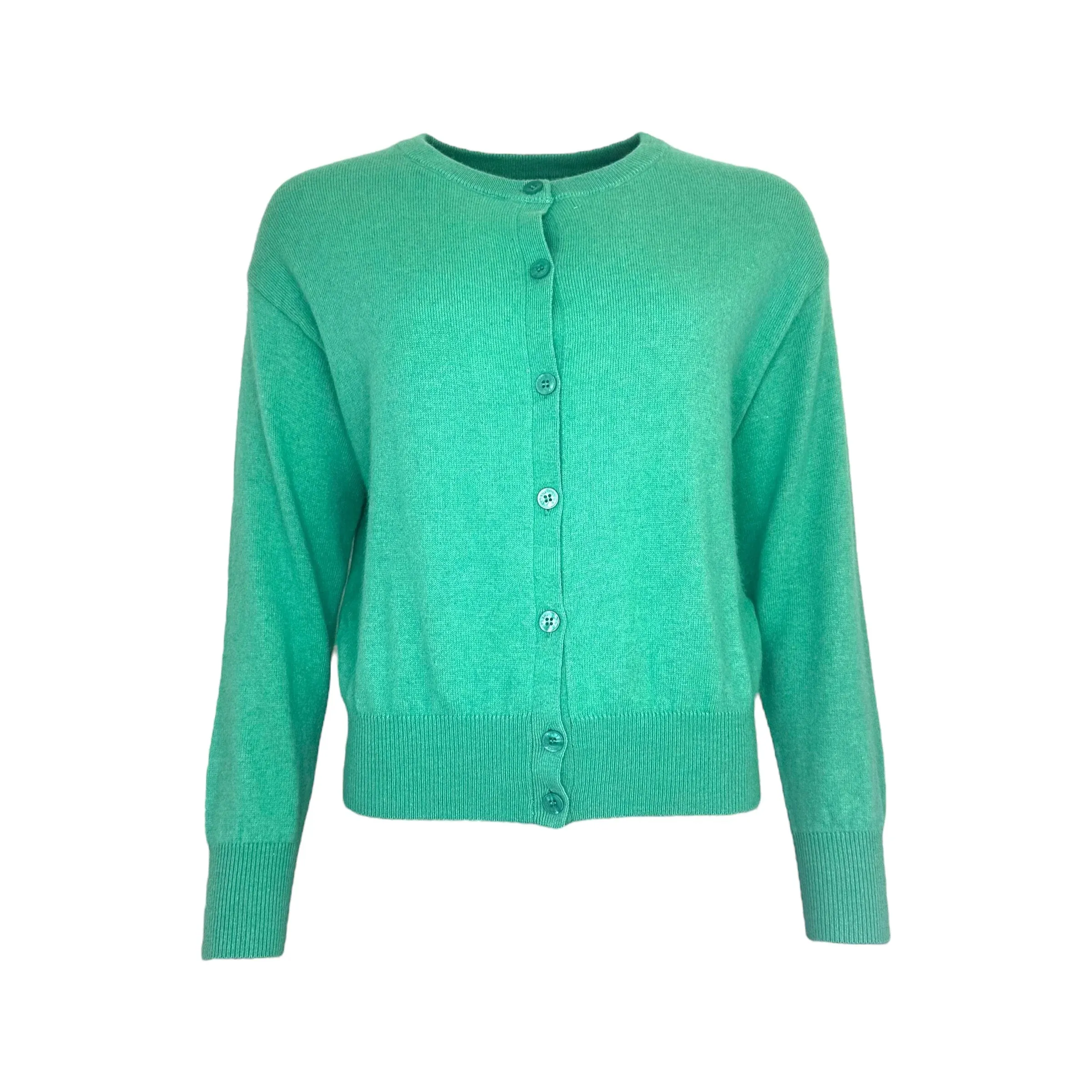 long-sleeved round-nec buttoned cardigan - Groen - Afbeelding 2