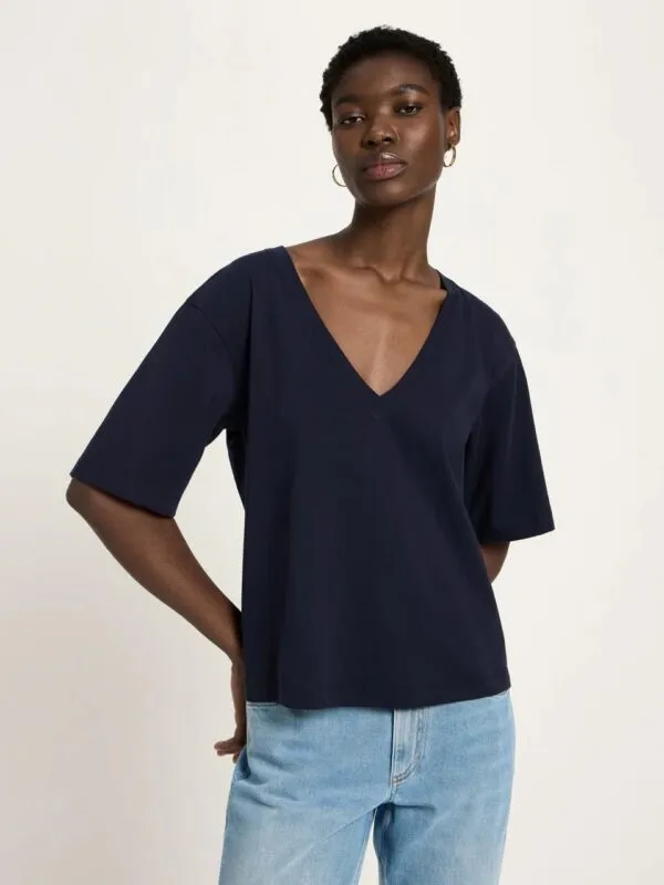 Shirt mit V-Ausschnitt GOTS - Donkerblauw