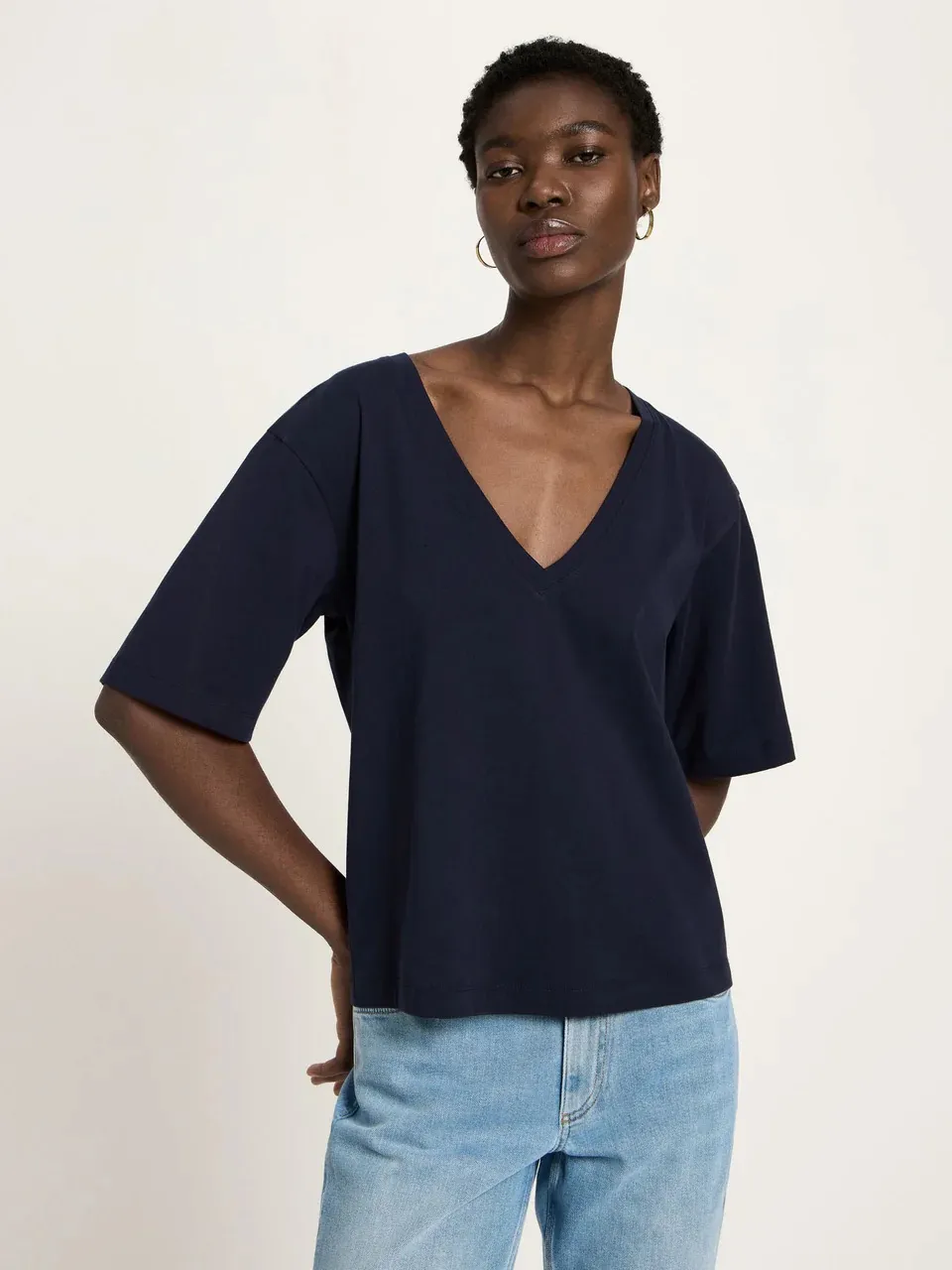 Shirt mit V-Ausschnitt GOTS - Donkerblauw