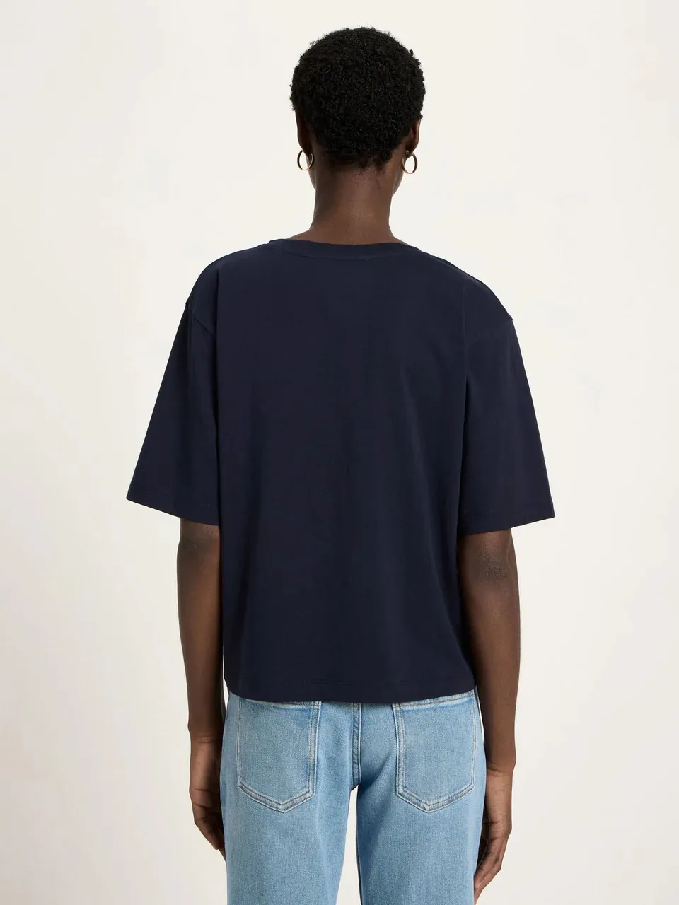 Shirt mit V-Ausschnitt GOTS - Donkerblauw - Afbeelding 4