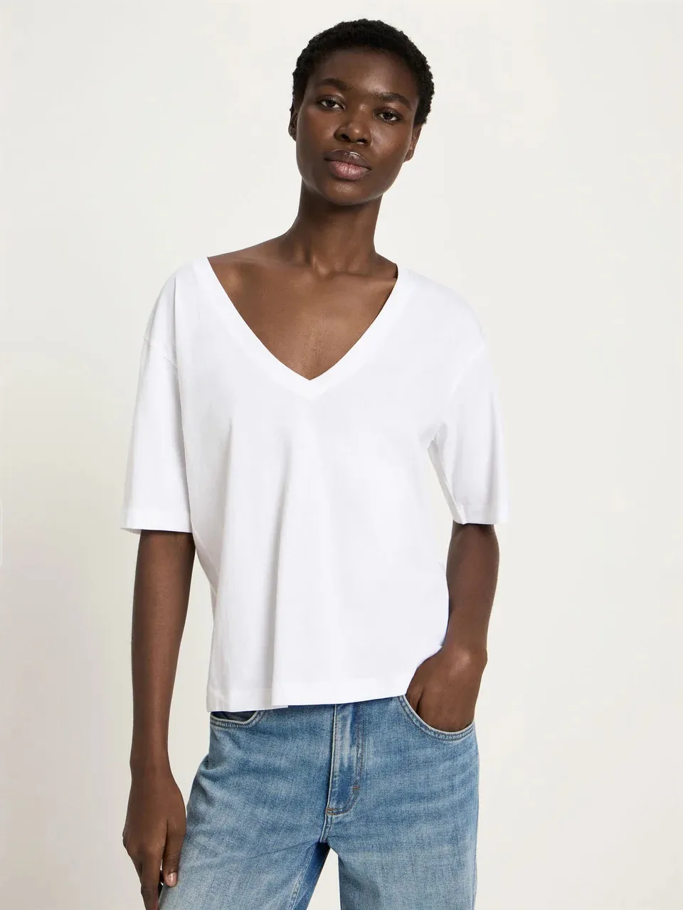 Shirt mit V-Ausschnitt GOTS - Wit