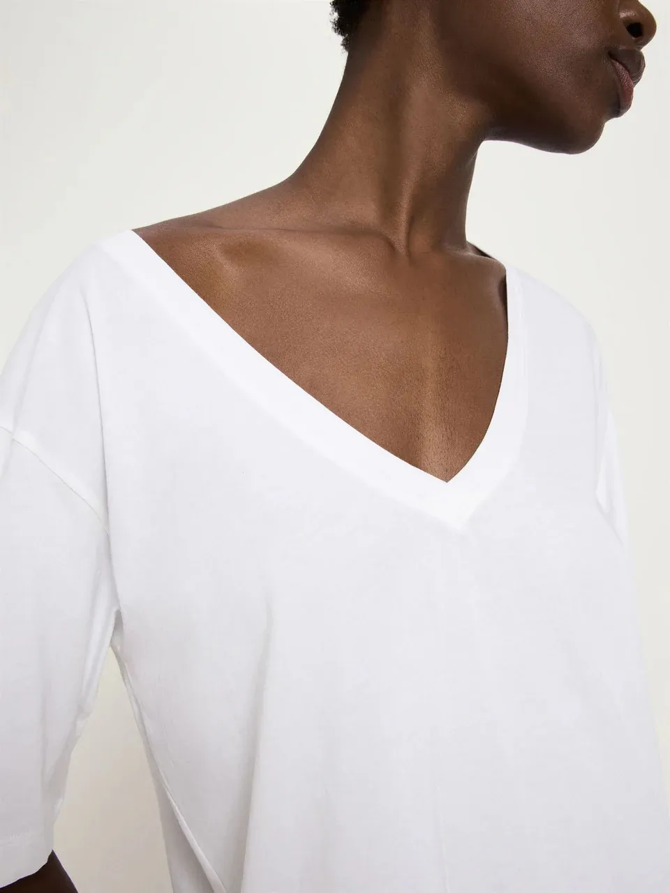 Shirt mit V-Ausschnitt GOTS - Wit - Afbeelding 3
