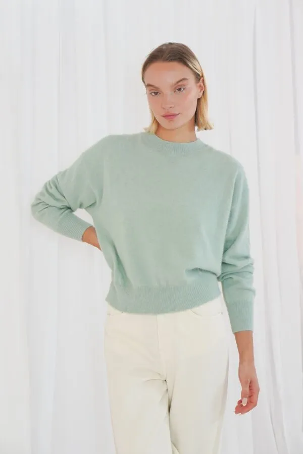 Long-Sleeved Round-Neck Jumper - Mint