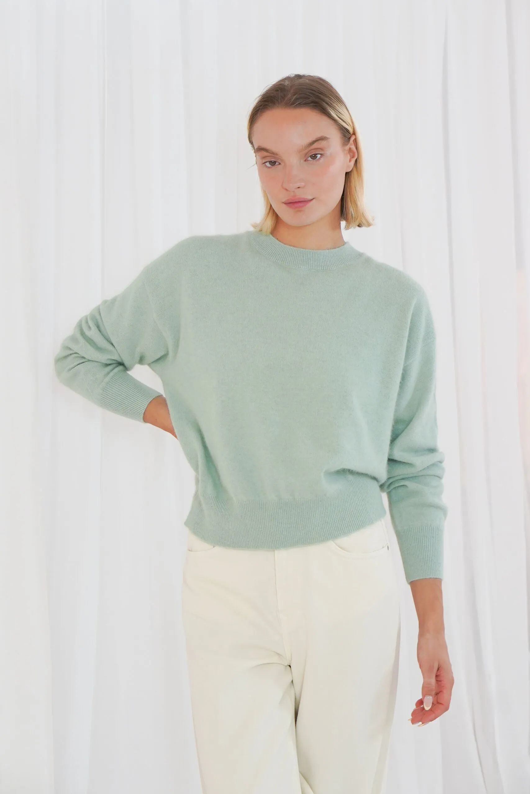 Long-Sleeved Round-Neck Jumper - Mint