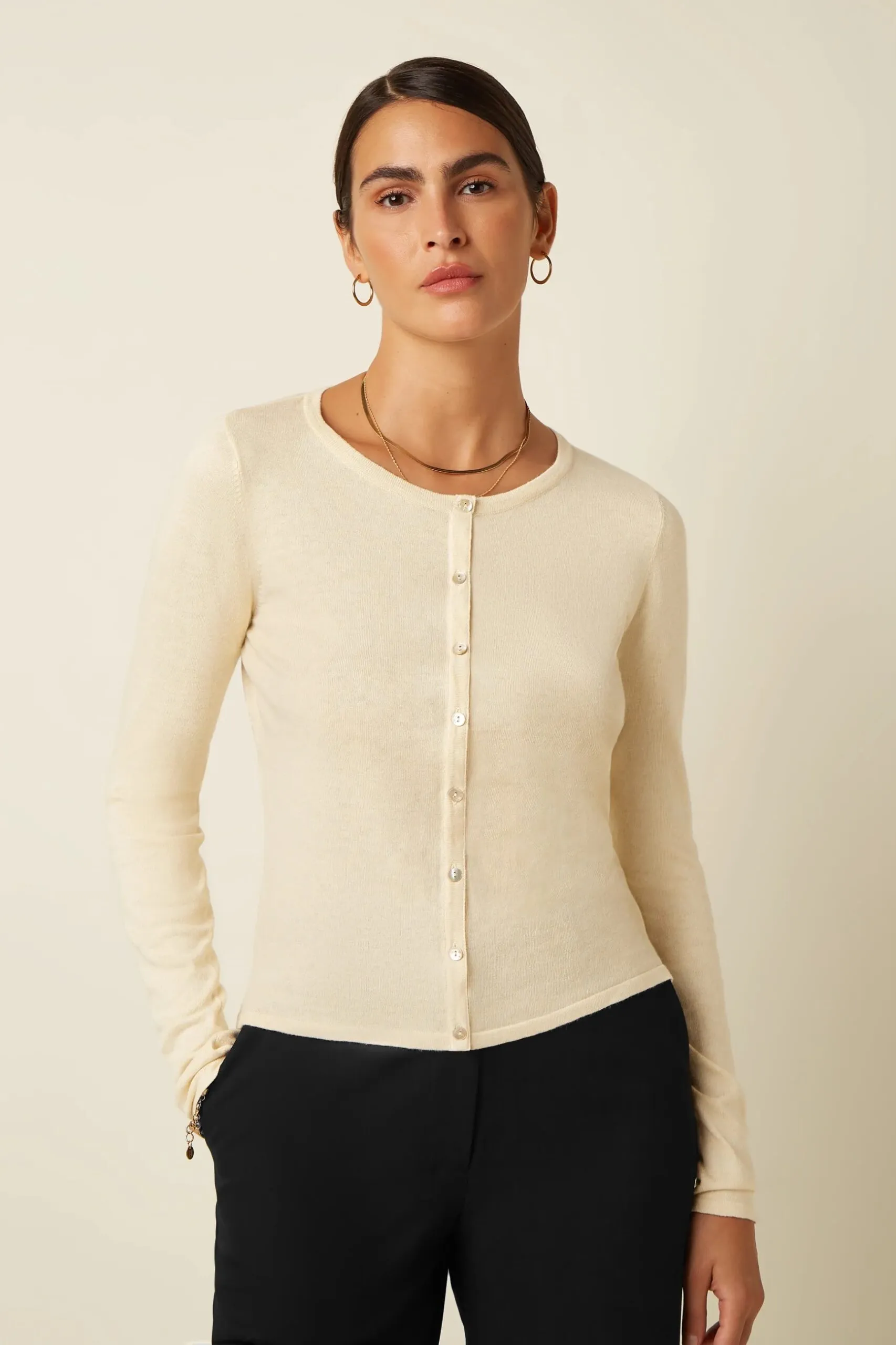 Cardi Roundneck Cocoon - Creme wit - Afbeelding 4