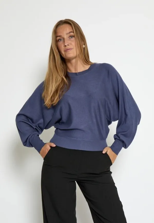 MSDana Bat Sleeve Knit Pullover - Grijsblauw