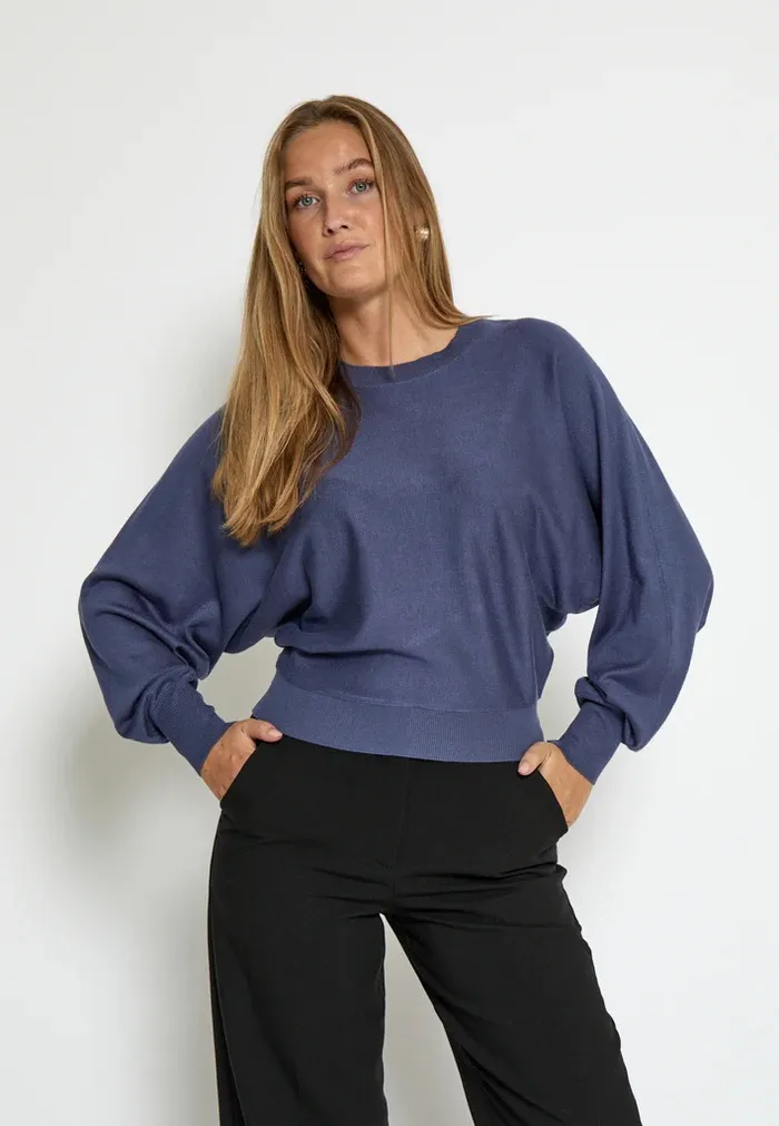MSDana Bat Sleeve Knit Pullover - Grijsblauw