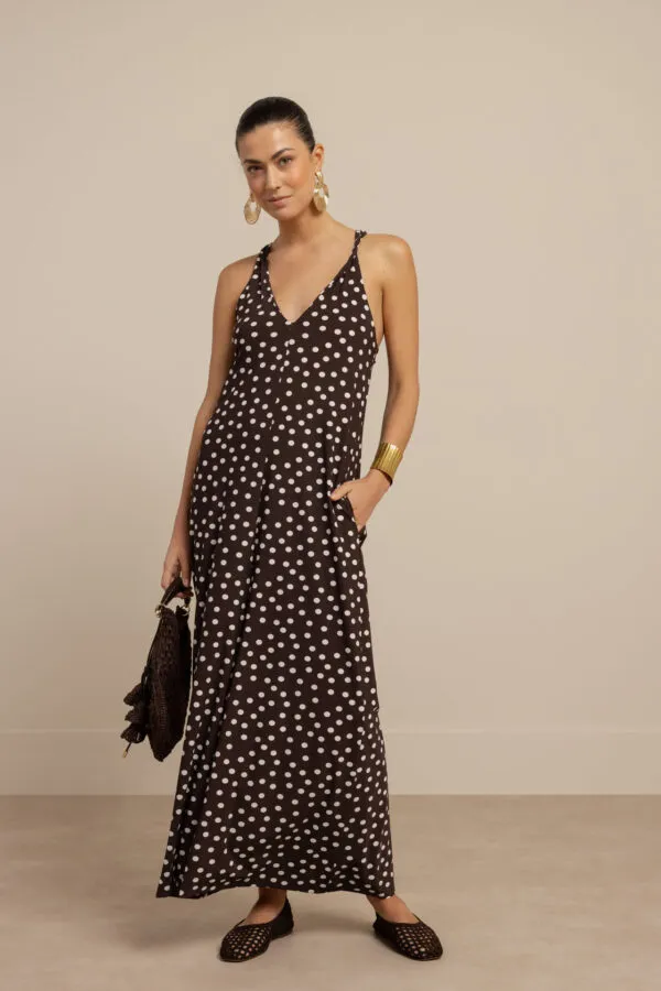 Norah 2way dot dress - Espresso/Ecru