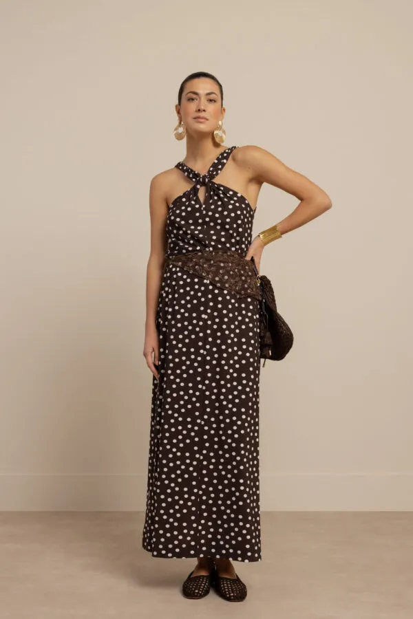 Norah 2way dot dress - Espresso/Ecru