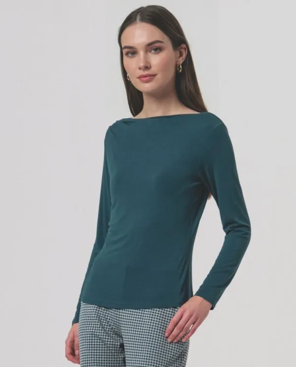 Boat Neck T-shirt - Bottle green