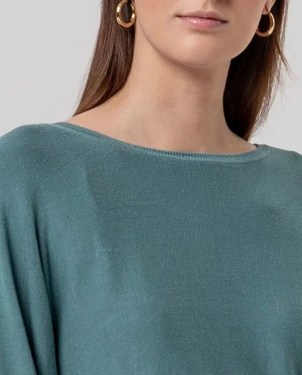 Boat Neckline Sweater - Turquoise