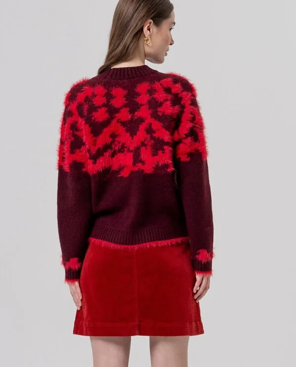 Round Neck Sweater with Jacquard - Maroon