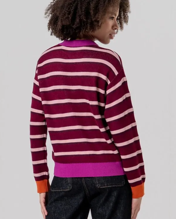 Striped Polo Neck Sweater - Maroon