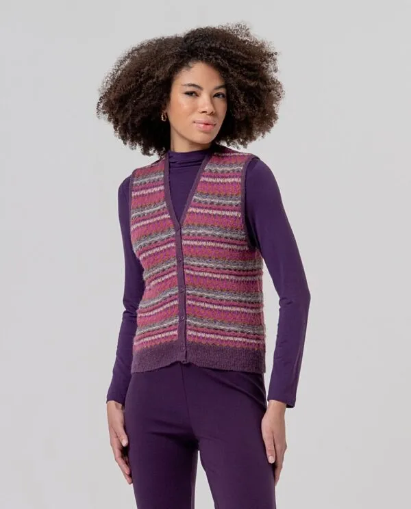 V-neck Vest with Jacquard - bordeaux