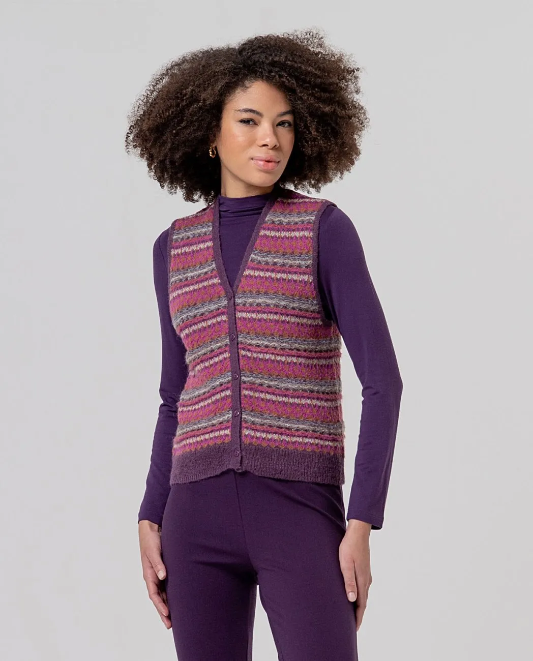 V-neck Vest with Jacquard - bordeaux