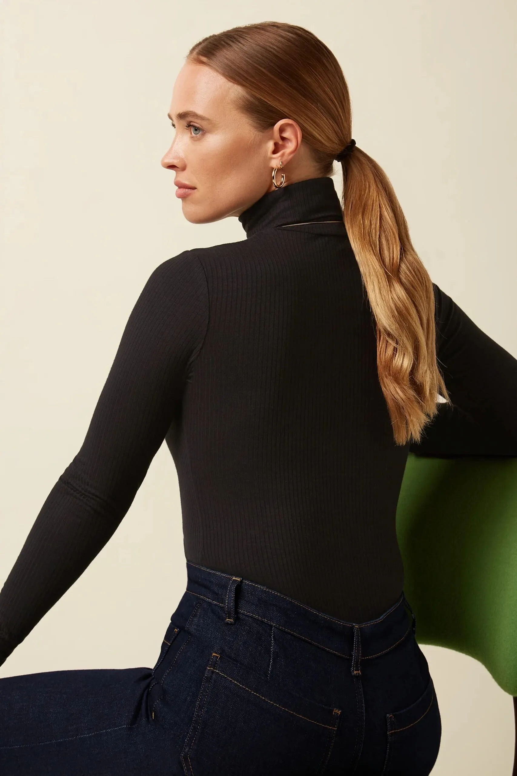 Rollneck Top Uni Rib - Zwart - Afbeelding 2
