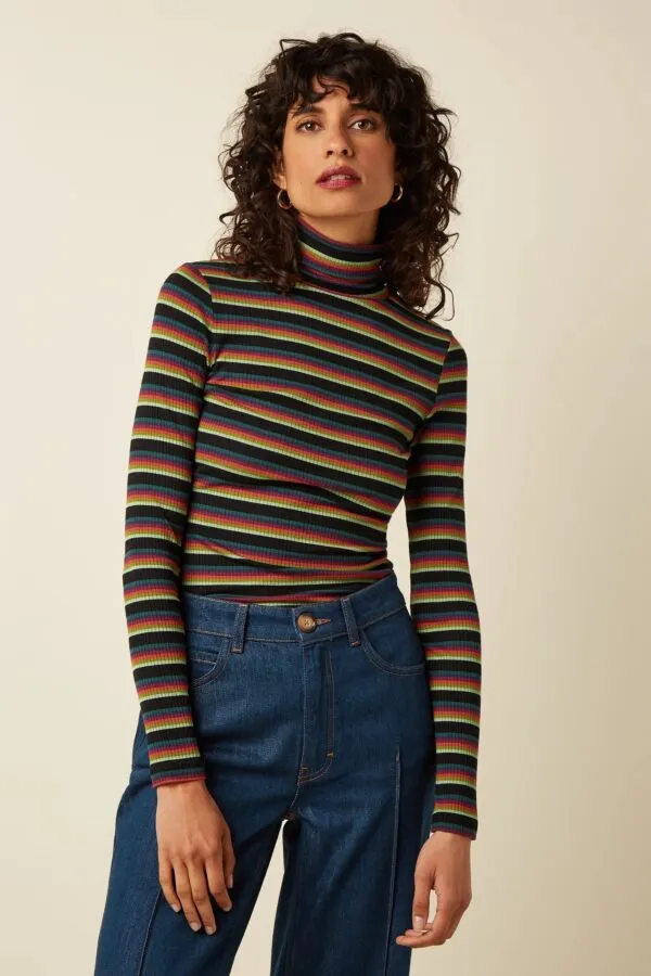 Rollneck Top Lottie Stripe - Botanical Green