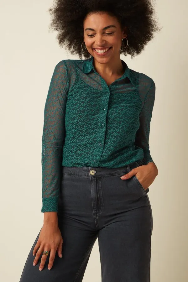 Blouse Stretch Lace - Dragonfly green