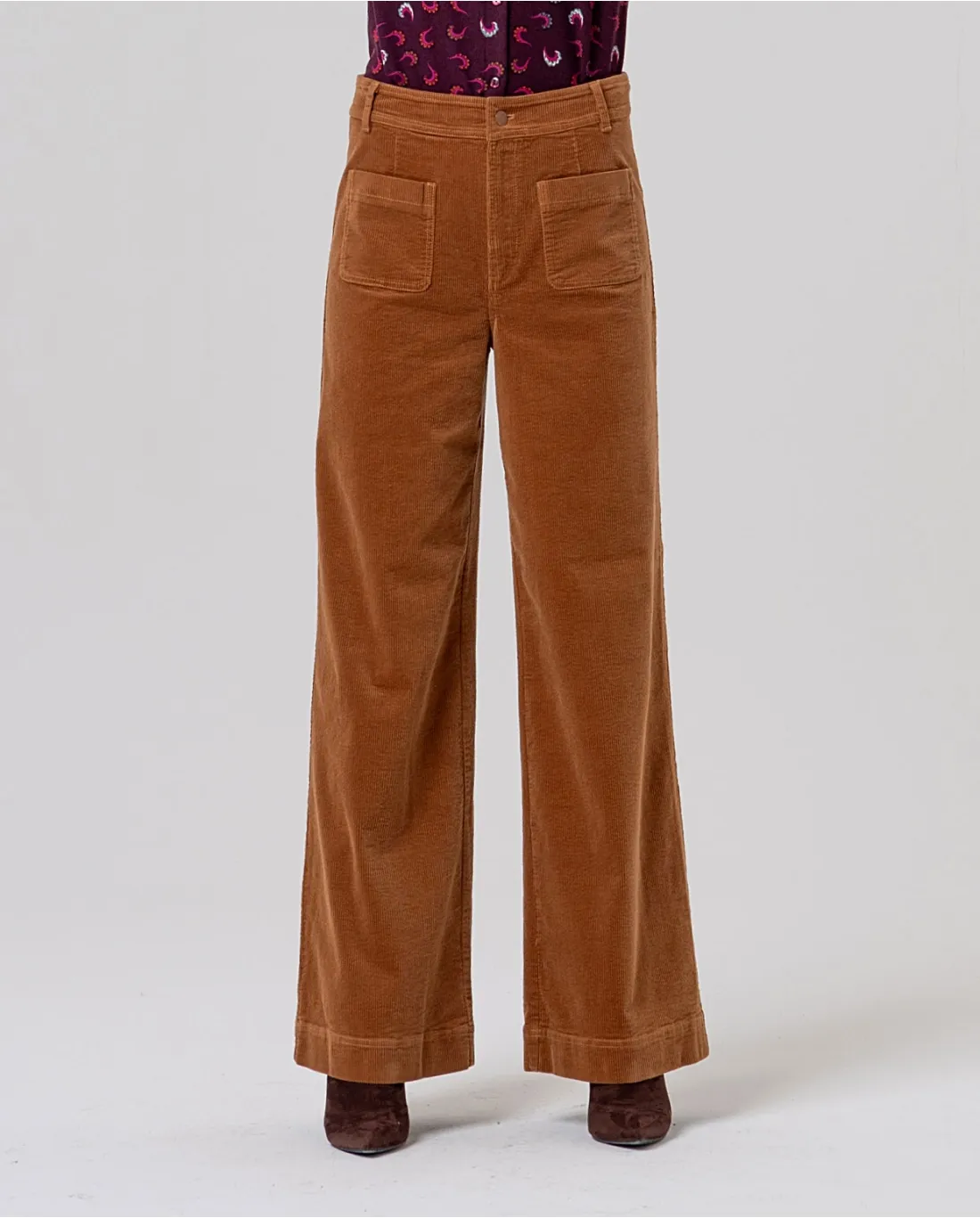 Wide Pants with Patch Pockets - toffee