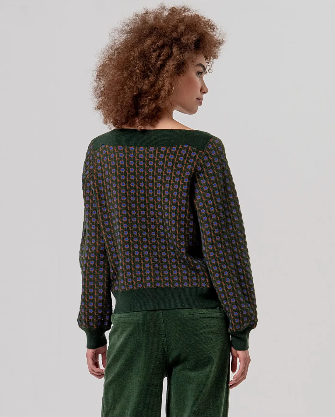 Boat Neckline Sweater with Jacquard - Khaki - Afbeelding 2