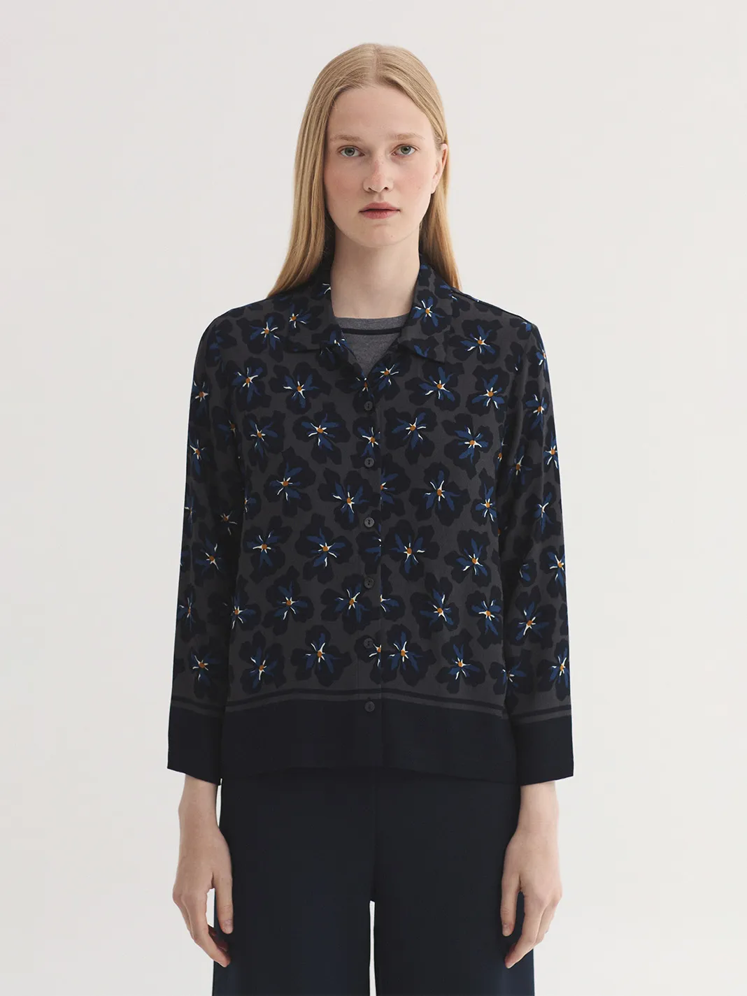 Bold flowers panneau print shirt - Grijs