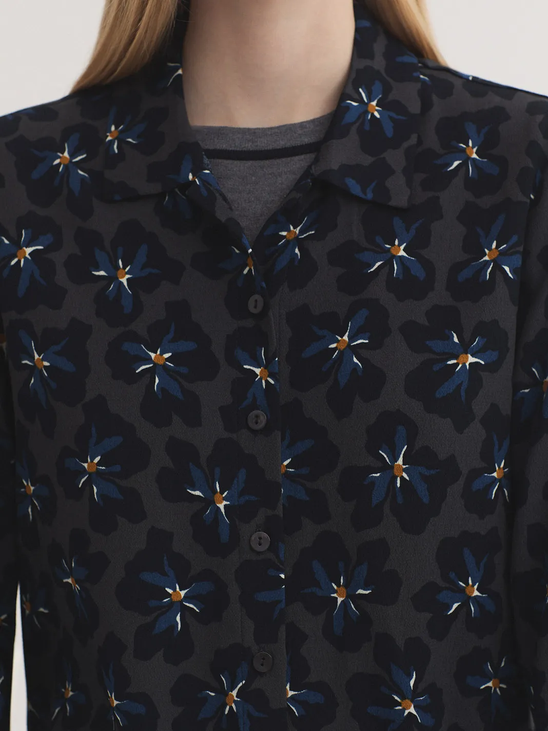 Bold flowers panneau print shirt - Grijs - Afbeelding 2
