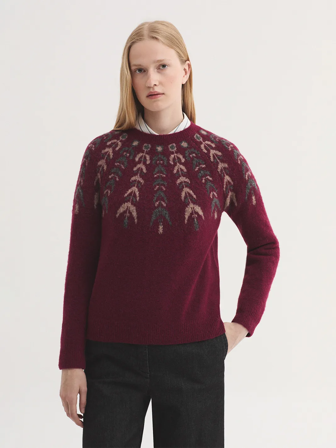 Round neck sweater with greca - Rood - Afbeelding 4