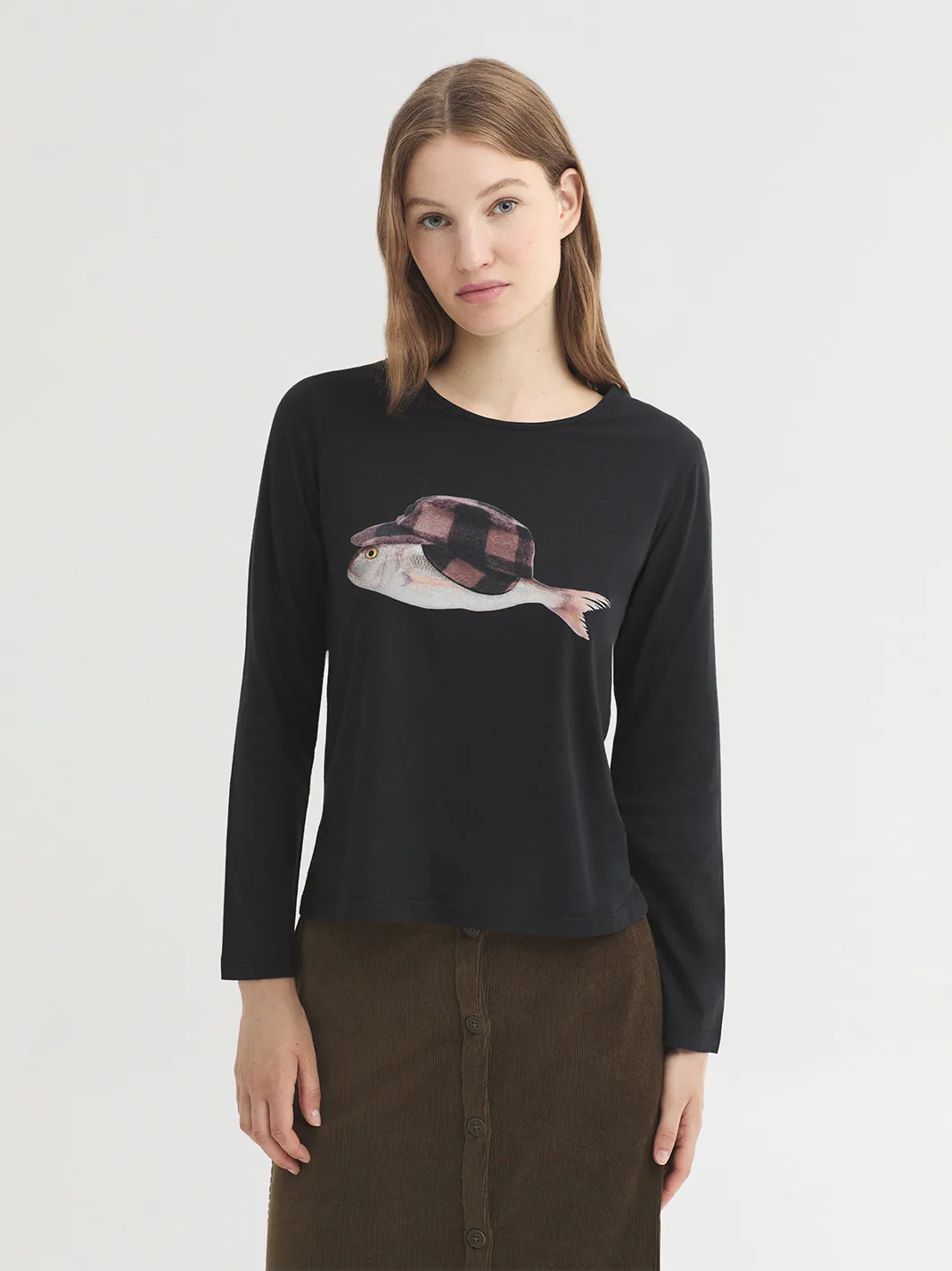 Overdyed T-shirt Wool Cap Fish - Zwart