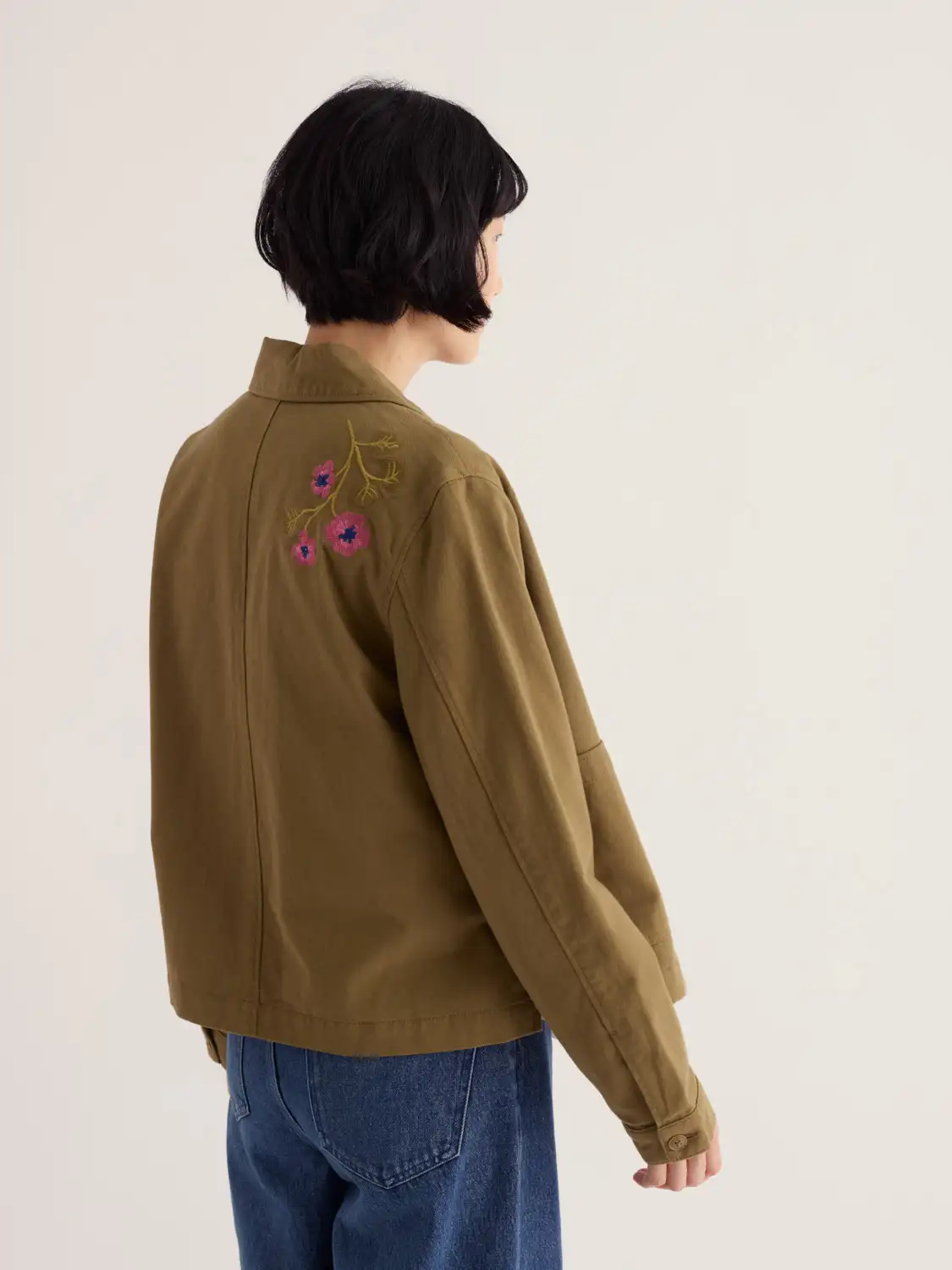 Porth Embroidered Jacket - Flora Embroidery Fern Moss - Afbeelding 2