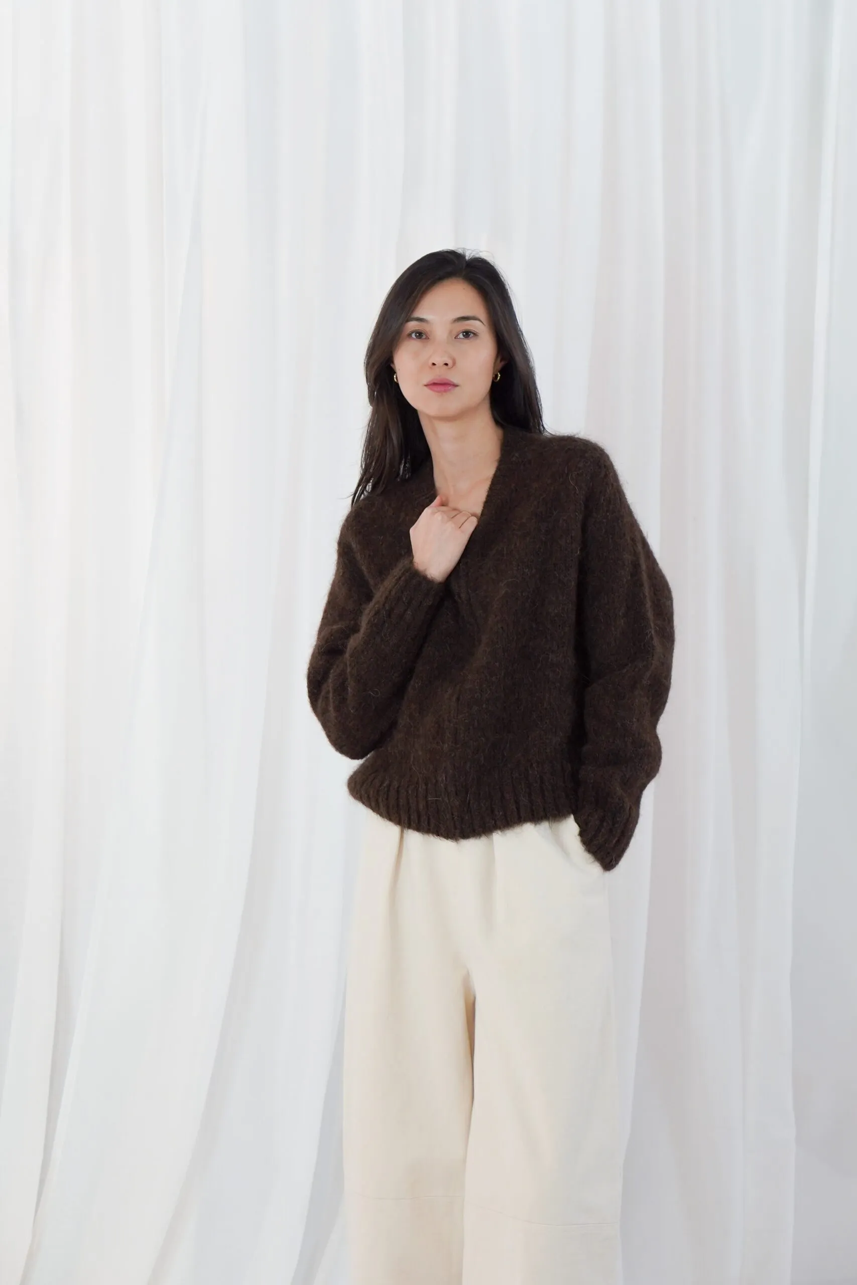 zip-up bomber cardigan round neck - Chocolate - Afbeelding 2