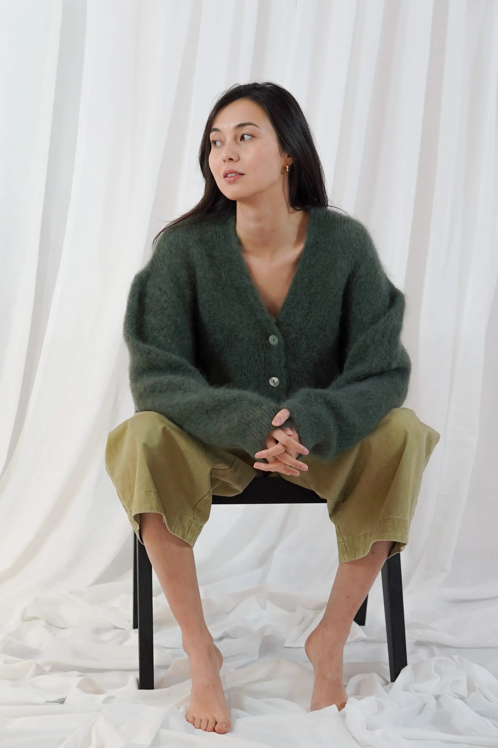 buttoned v-neck longsleeve cardigan - Donkergroen - Afbeelding 2