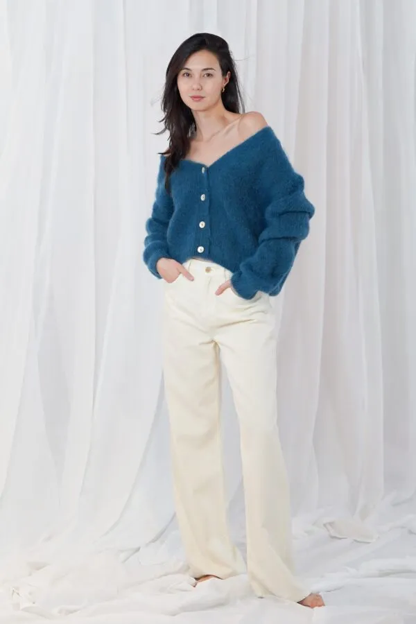 buttoned v-neck longsleeve cardigan - Dark Teal