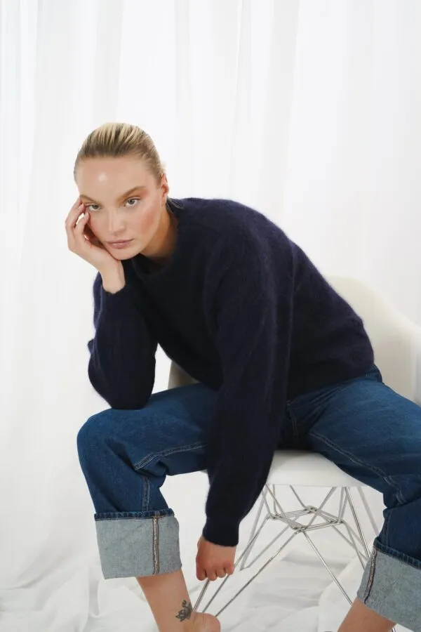 high- neck pullover, long sleeves - Navy