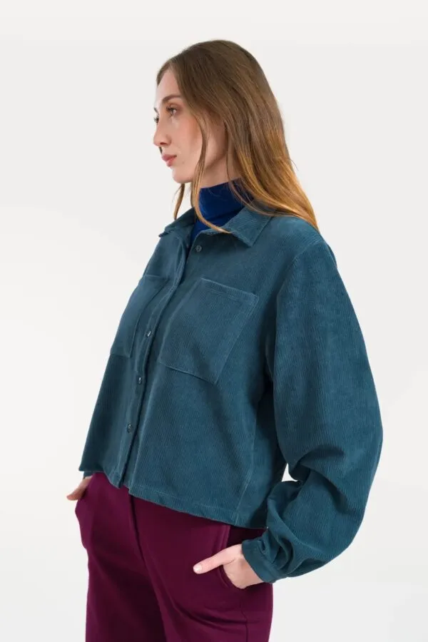 Abby Overshirt Rib Velour - Donkergroen