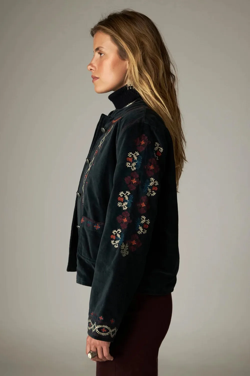 Velvet jasje met borduursels - Jade - Afbeelding 2