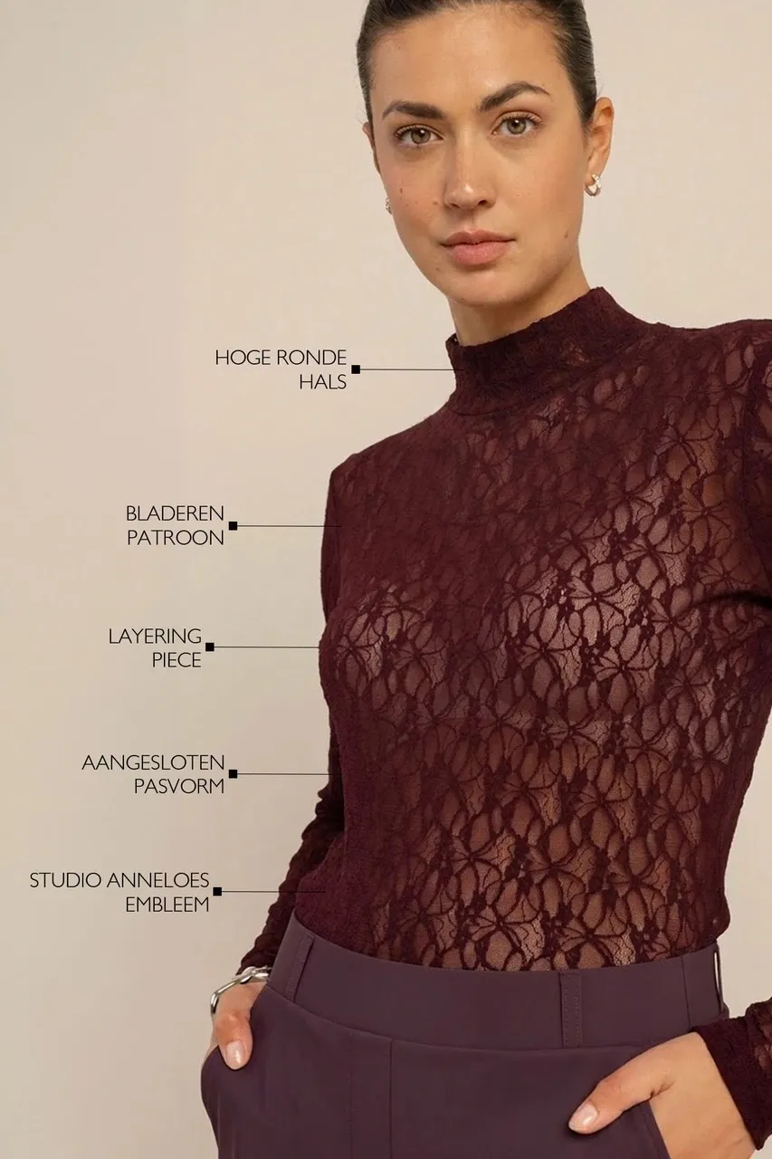 Reagan lace col top - Aubergine - Afbeelding 2