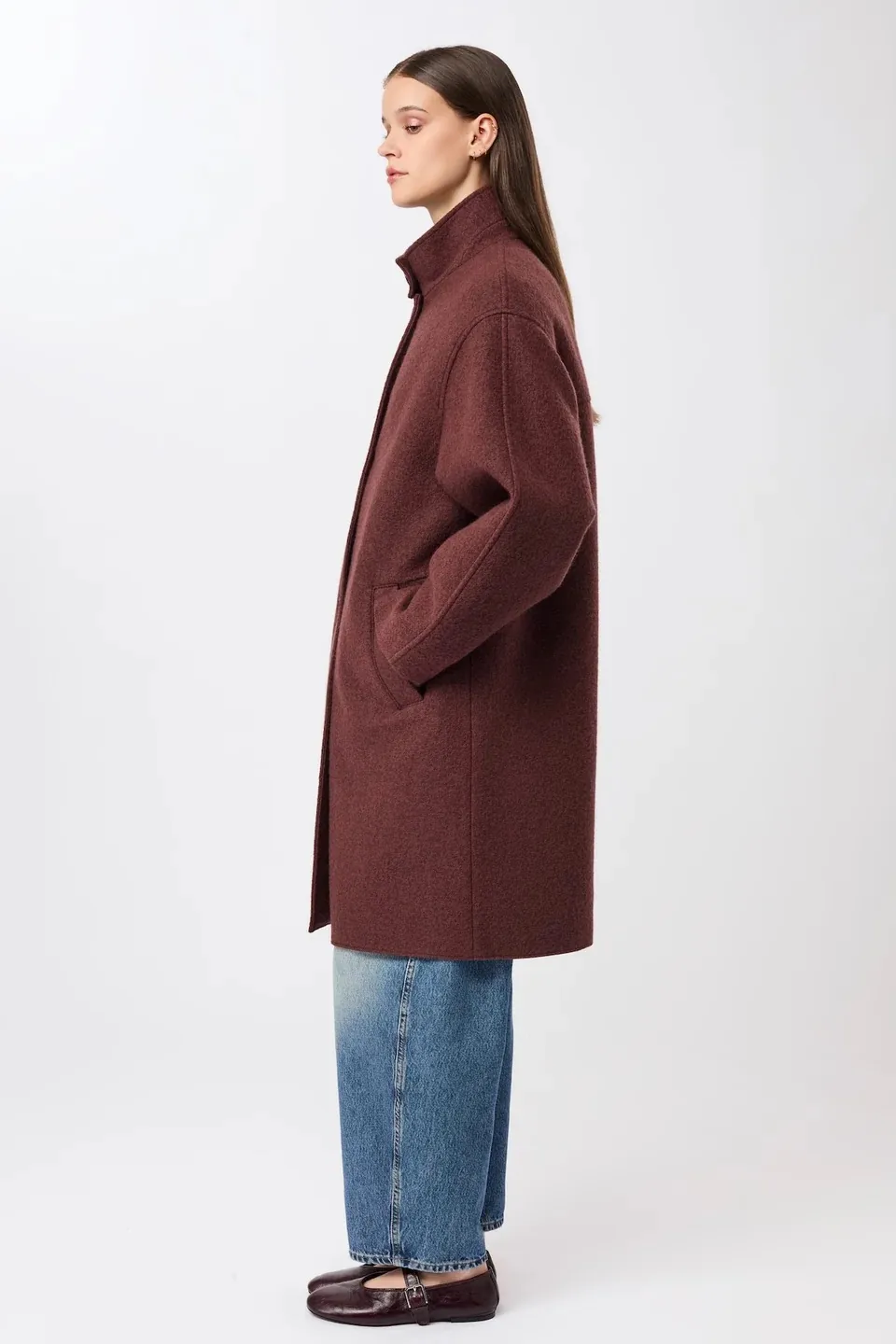 Kurzer Mantel aus Walk mit Membran - Burgundy - Afbeelding 2